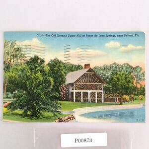 Old Spanish Sugar Mill Ponce de Leon Springs Deland FL 1940s Linen Postcard 1942